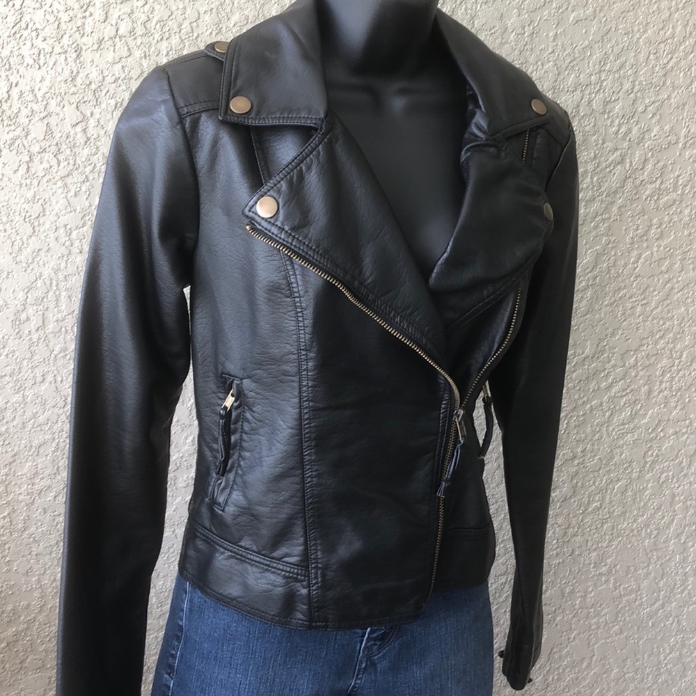 “Say What” Black Leather Jacket, Size S